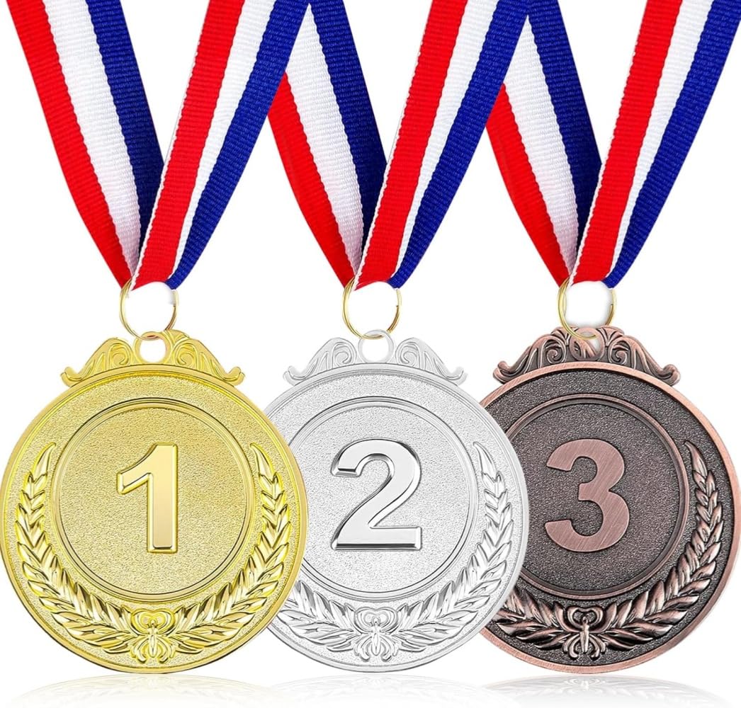 3 Pièces Médailles Métal, Médailles Or Argent Bronze Médailles, 1er 2e 3e Médailles Style Olympique avec Rubans, pour Les Activités pour Enfants, Les Jeux, Les Concours, Les Fête