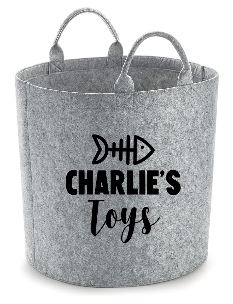 Daytripper Personalised Toy Box For Cat Toys Custom Name Cats Storage Basket Pet Toybox Chest Trug Gift For Kitten Owners Pets Multi Purpose Accessories (Medium, Grey)