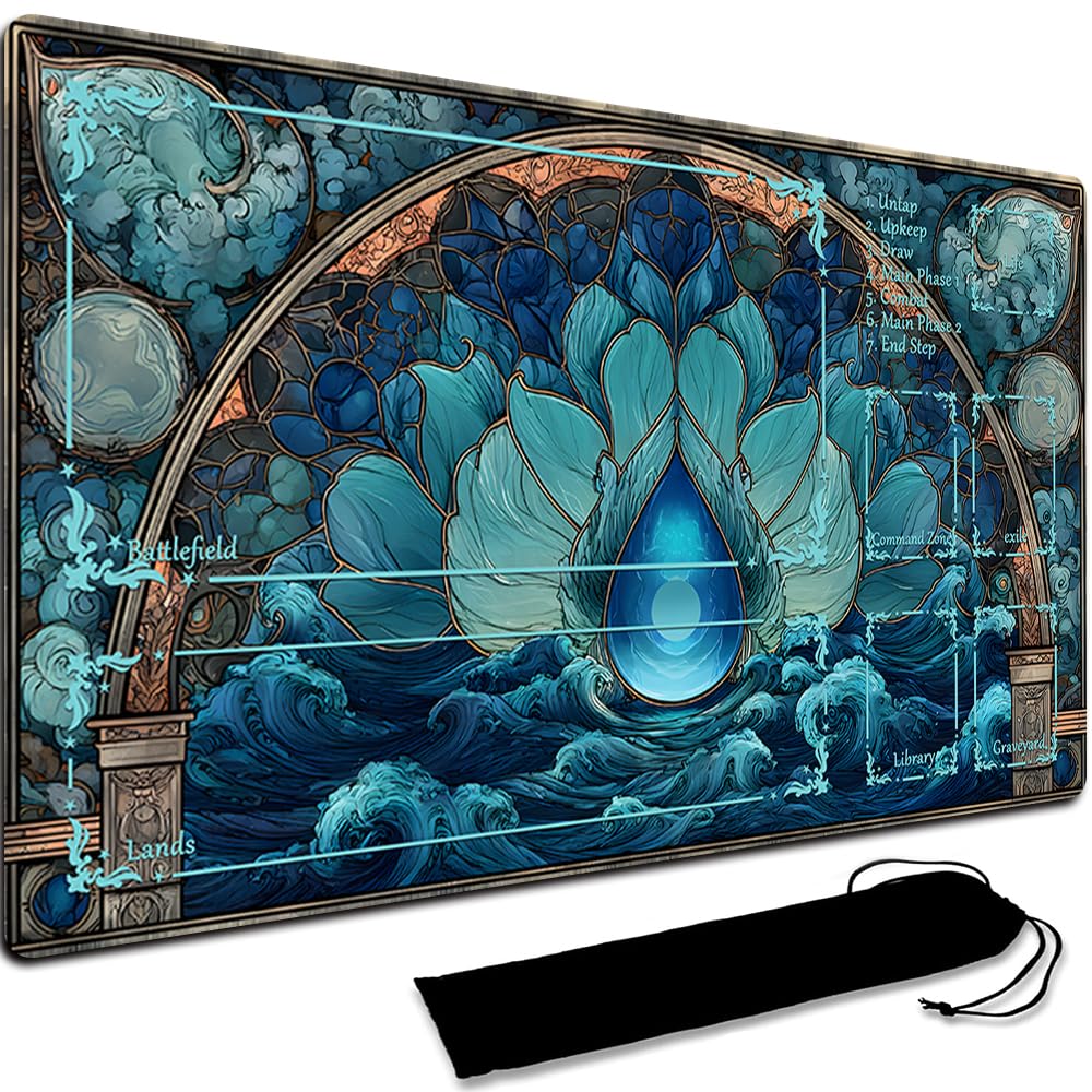 Board Game MTG Playmat + Black Waterproof Bag, Stitched Edges, Smooth Rubber Surface, MTG PlayMat With Zones (An Original Playmat) (With Zone,6)