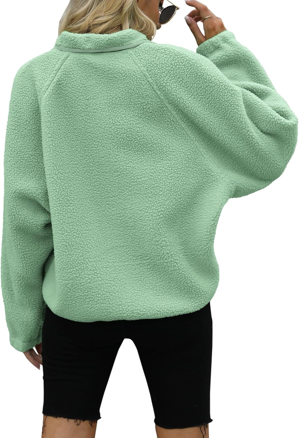 Yanekop Womens Fleece Jacket Fuzzy Long Sleeve Short Winter Coats Button Down Sherpa Jacket Outerwear with Pockets - Image 4