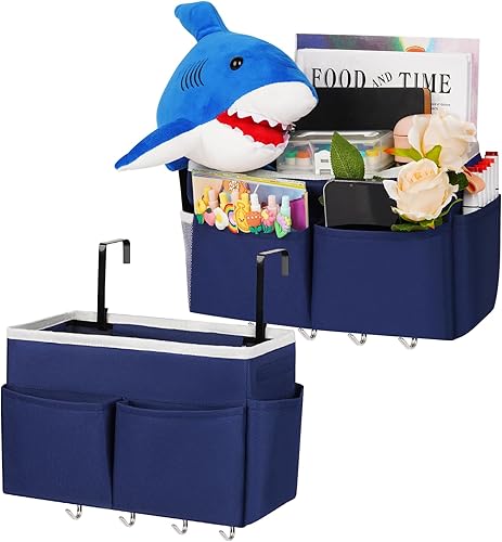 Bolsa de almacenamiento para mesita de noche con 4 ganchos, organizador colgante multifunción para cabeceros, literas, cama de hospital (paquete de