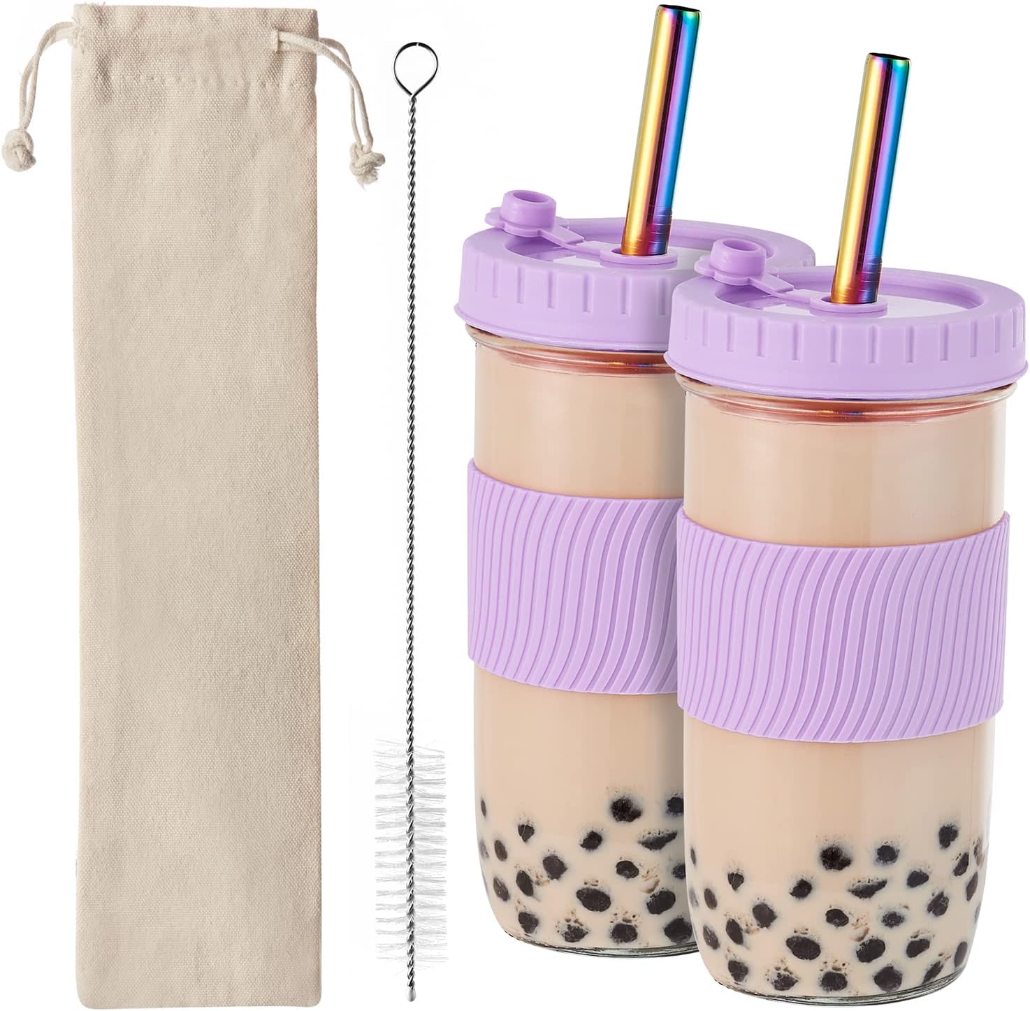 Reusable Boba Cup Bubble Tea Cup 2 Pack, 24Oz Wide Mouth