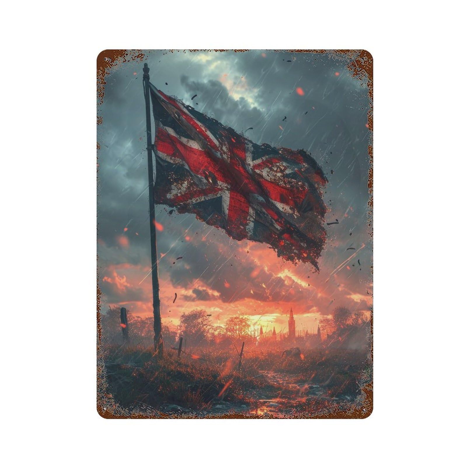 British Flag Battlefield Rustic Tin Plaque 15.7"x11.8", for Shed, Workshop And Garage Wall Decor, Farmhouse Wall Decor