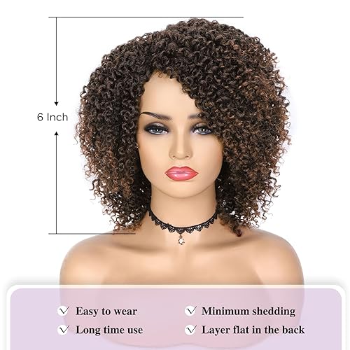 Miniatura 2 de Quantum Love Pelucas Cortas Rizadas Kinky con Raya Lateral Peluca Rizada Afro para Mujeres Negras Ombré Marrón Twist Out Pelucas Sintéticas