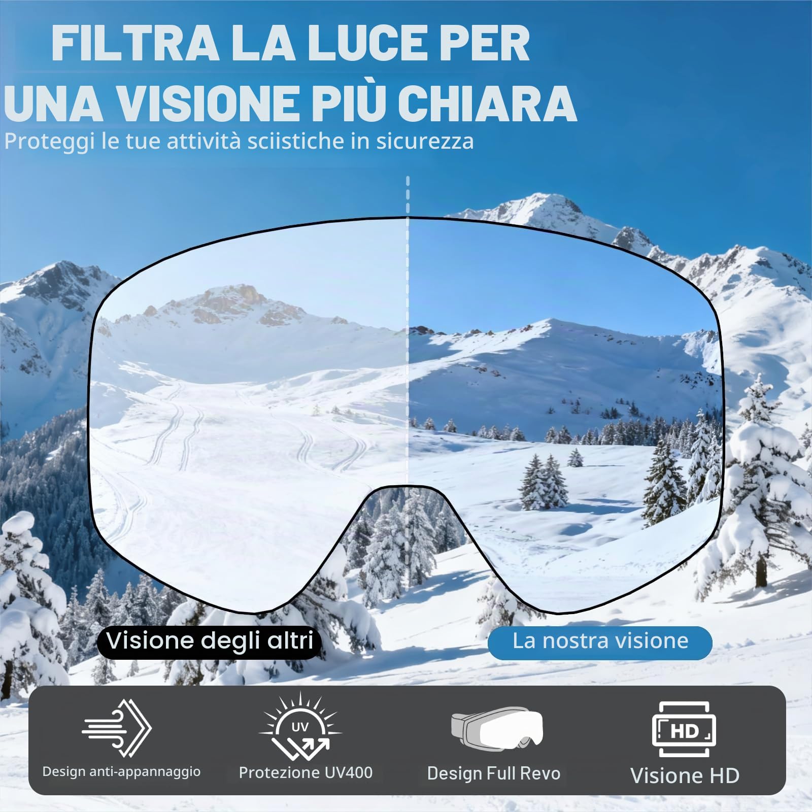 YH212 - Occhiali da sci per uomo e donna, magnetici da snowboard, anti-appannamento, protezione UV, per sci, sport invernali