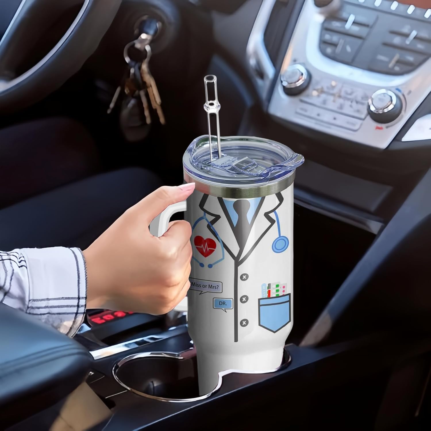 40oz Doctor Tumbler with Handle and Straw, Doctors Day Insulated Stainless Steel Cup, Surgeon Travel Coffee Mug Water Bottle, Medical Student Gifts for Women Men - Image 7