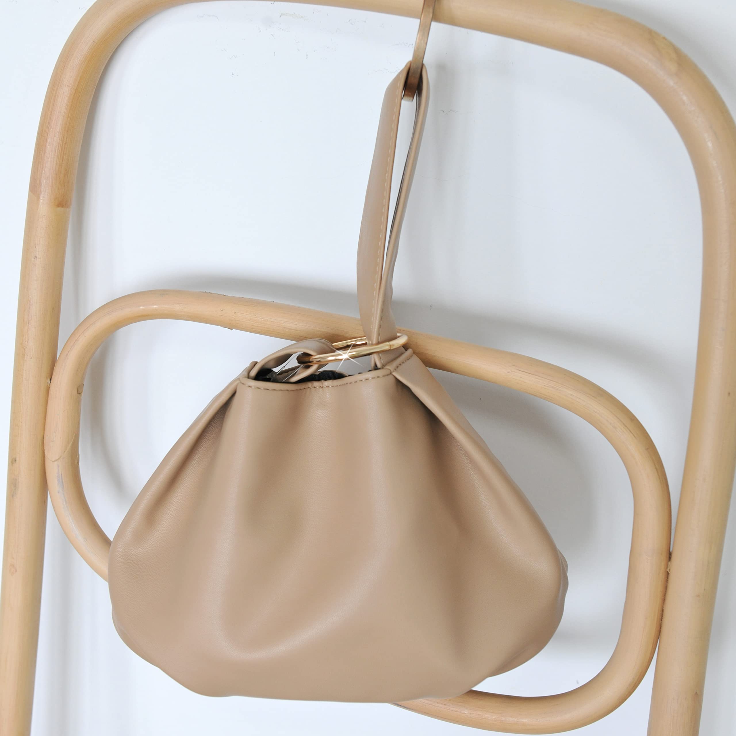 Women's Clutch Soft Vegan Leather Hobo Top Handle Bag Small Tote Purse (Nude)