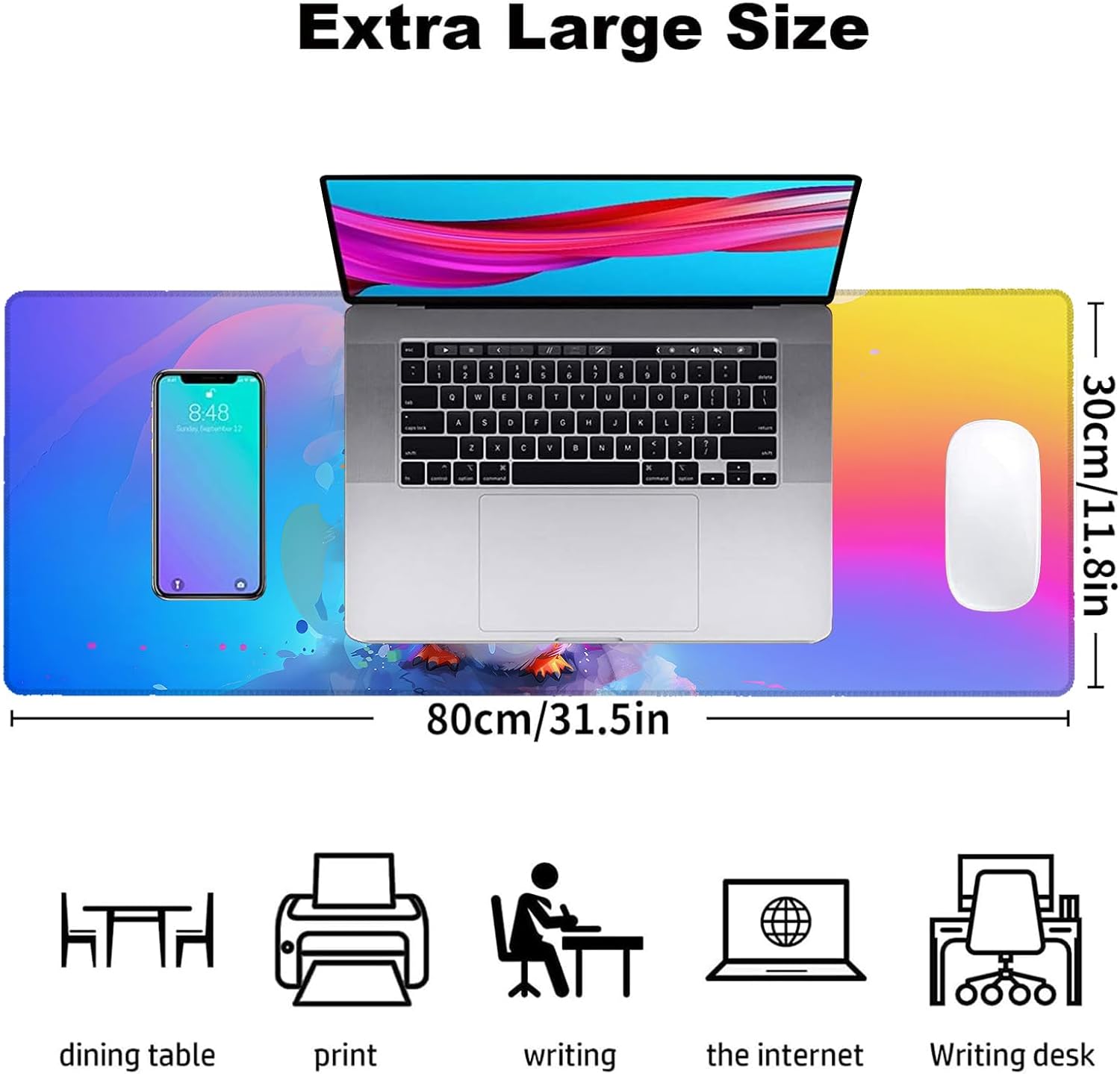 Colorful Penguin Gaming Mouse Pad, Office Desk Mat, Anti-Slip Rubber Base Cool Aesthetic Mouse Pads for Computer Laptop Keyboard School Home Desktop Gamer Home Accessories Decor 31.5" x 11.8" - Image 3