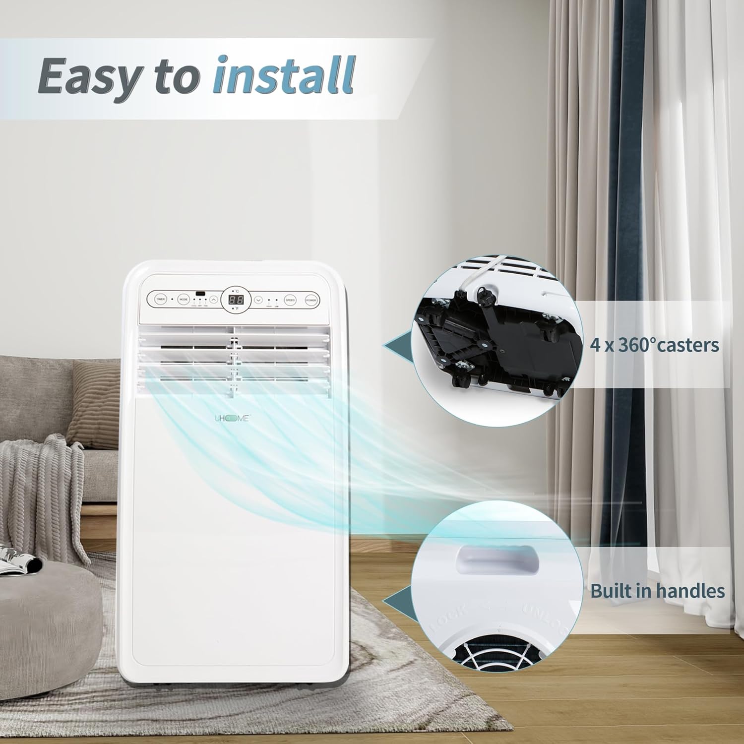 Uhome Portable Air Conditioner with casters and handles