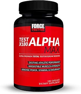 FORCE FACTOR Test X180 Alpha Max Total Testosterone and Nitric Oxide Booster for Men with Fenugreek Seed and Tribulus to Increase Blood Flow and Improve Male Athletic Performance, 180 Capsules