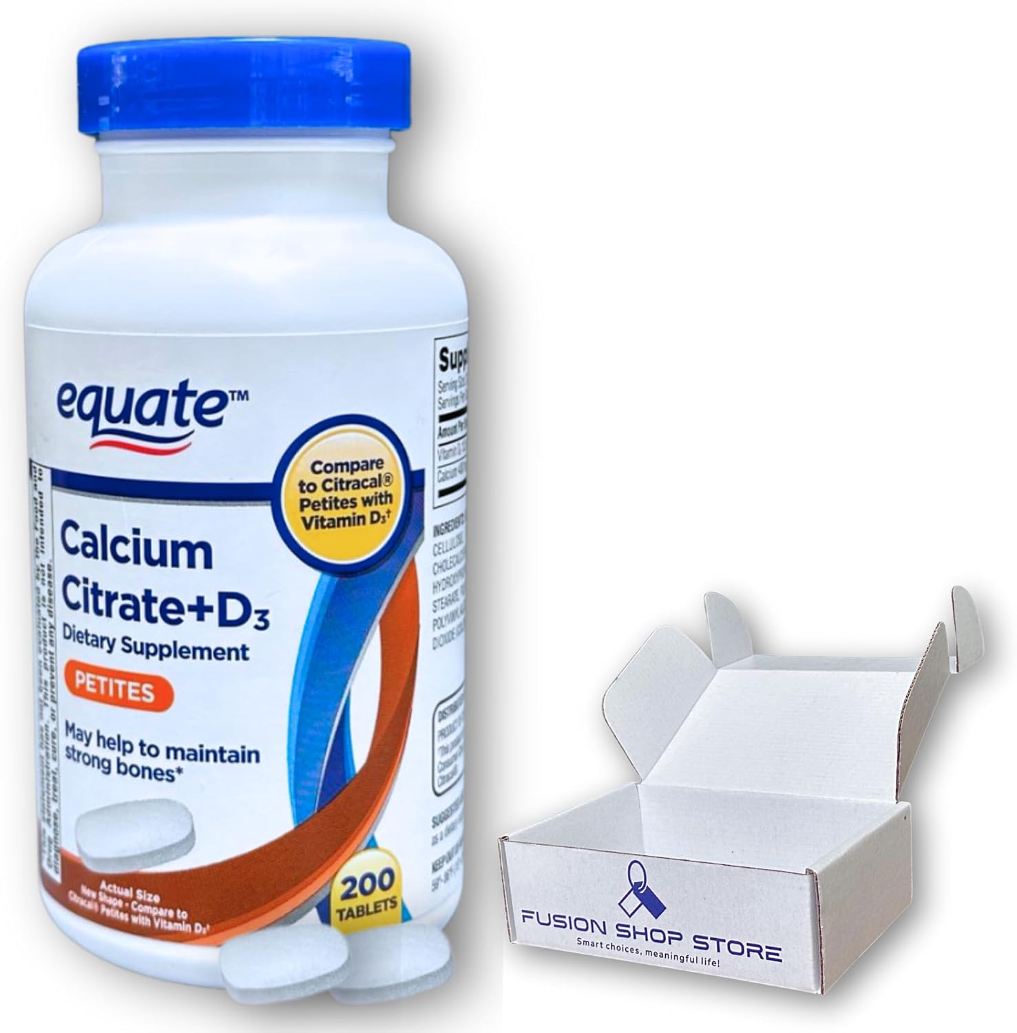 Calcium Citrate Vitamin D3- Supplement for Bone Strength and Immune Health, 200 Tablets (Pack of 1), Boxed by Fusion Shop Store
