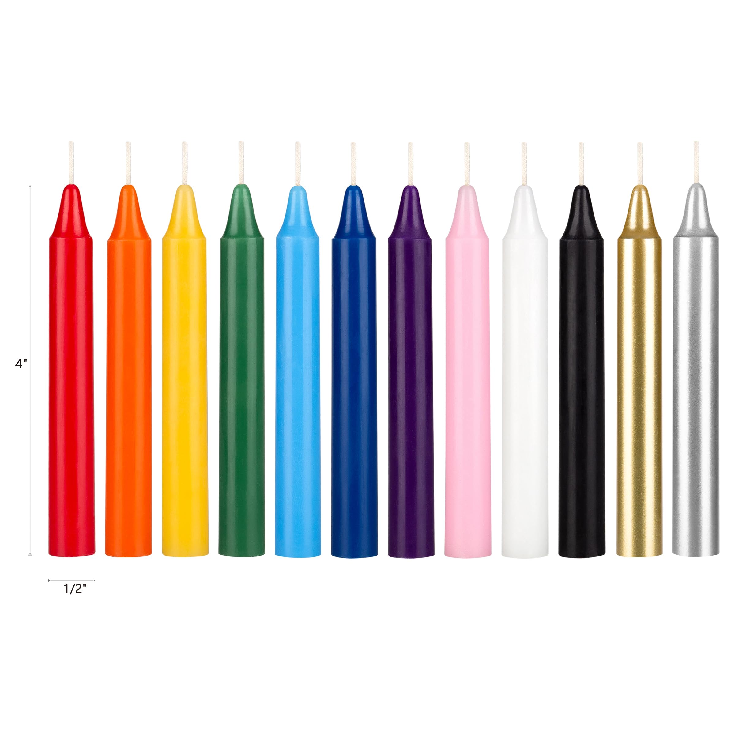 Mega Candles 12 pcs Unscented Supreme Assorted Colors Taper Chime Candles, Handcrafted Wax Candle 4 Inch x 1/2 Inch, Magic Chimes, Rituals, Spells, Witchcraft, Wiccan, Meditation, Altar, Metaphysical