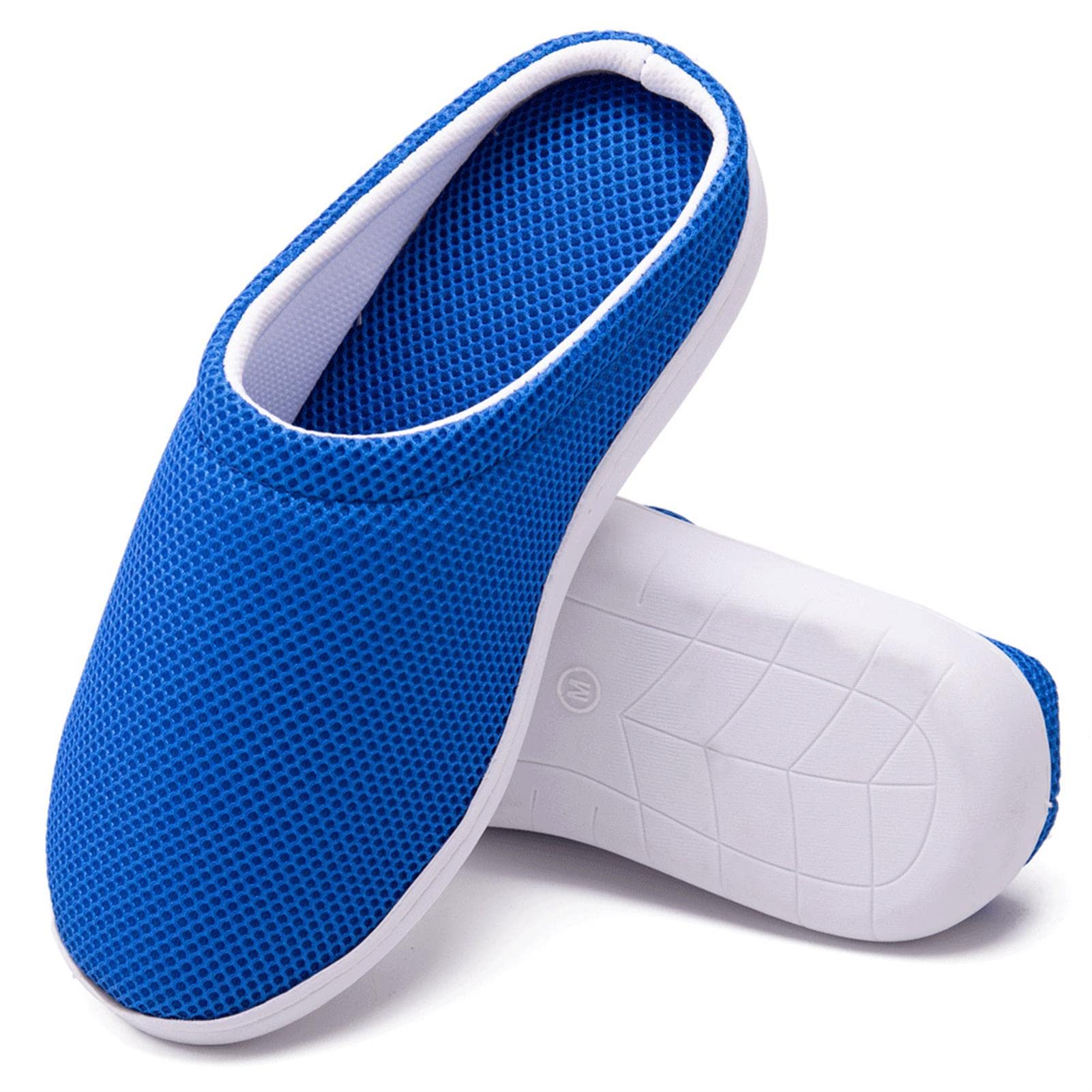 Zapatillas de casa de gel de bambú de malla 3D para mujer, zapatos planos de espuma viscoelástica para interior de mujer (Blue m)
