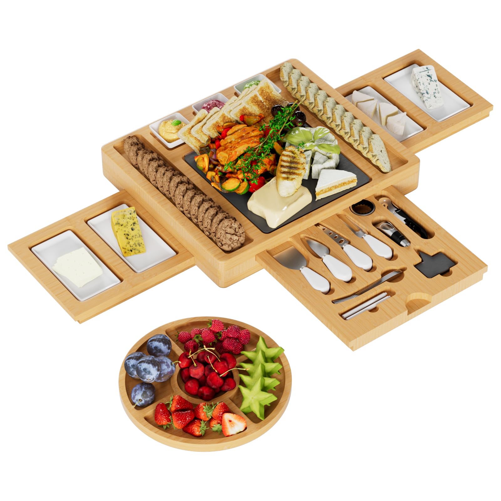 Cheese Boards Charcuterie Boards Gift Sets, Wood Bamboo Charcuterie Boards Set, Cheese Knife Set for Charcuterie Board, Slate Cheese Boards, Extra