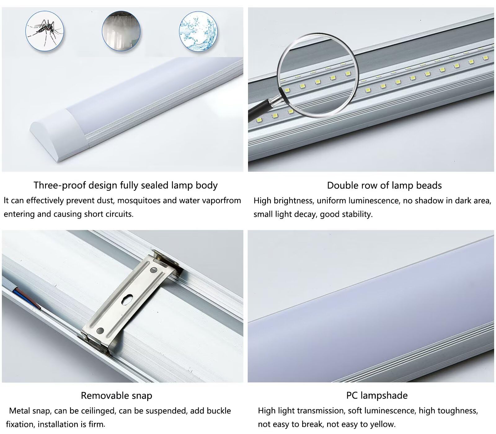 DESHOME 10 Packs LED Lichtleiste 120cm Streifenleuchten für Garage Decke, 3000K Röhrenlicht, IP68 Leiste Beleuchtung, für Geschäft, Büro, Lager, Küche