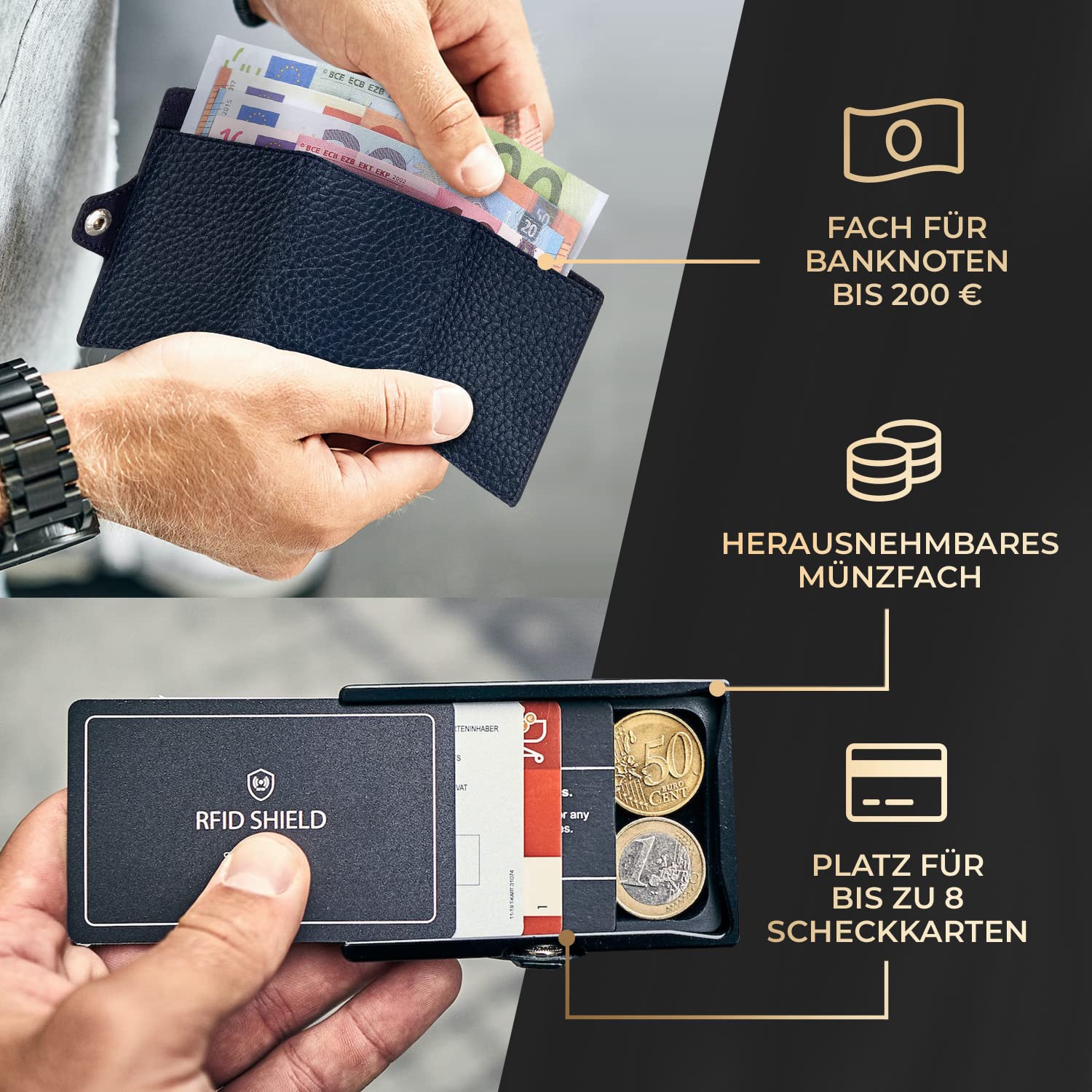 ZNAP® Slim Wallet Kreditkartenetui | Geldbörse Herren | Kartenhalter Geldbeutel Herren | Kartenetui Herren Geldbeutel | Herren Portemonnaie mit RFID Schutz