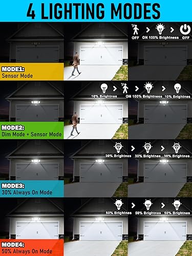 Miniatura 4 de Luces para exteriores con sensor de movimiento, 48 W, 5000 lúmenes, 6500 K, 4 modos de iluminación, detección de movimiento de 180, impermeable