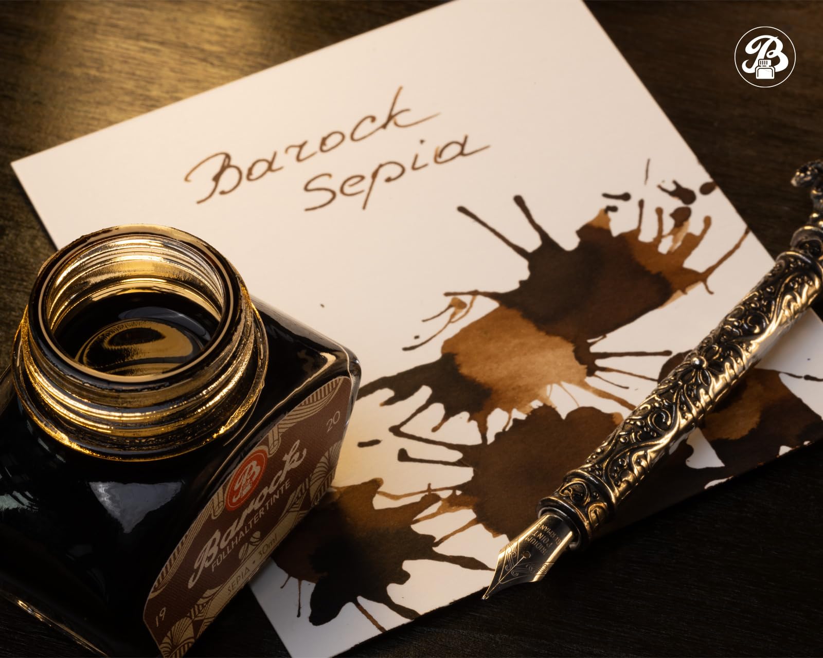 Barock 1920 Sepia, atrament do pióra wiecznego, szklany korek, Rollerball, atrament do pióra wiecznego w tłuczku, 30 ml, brązowy