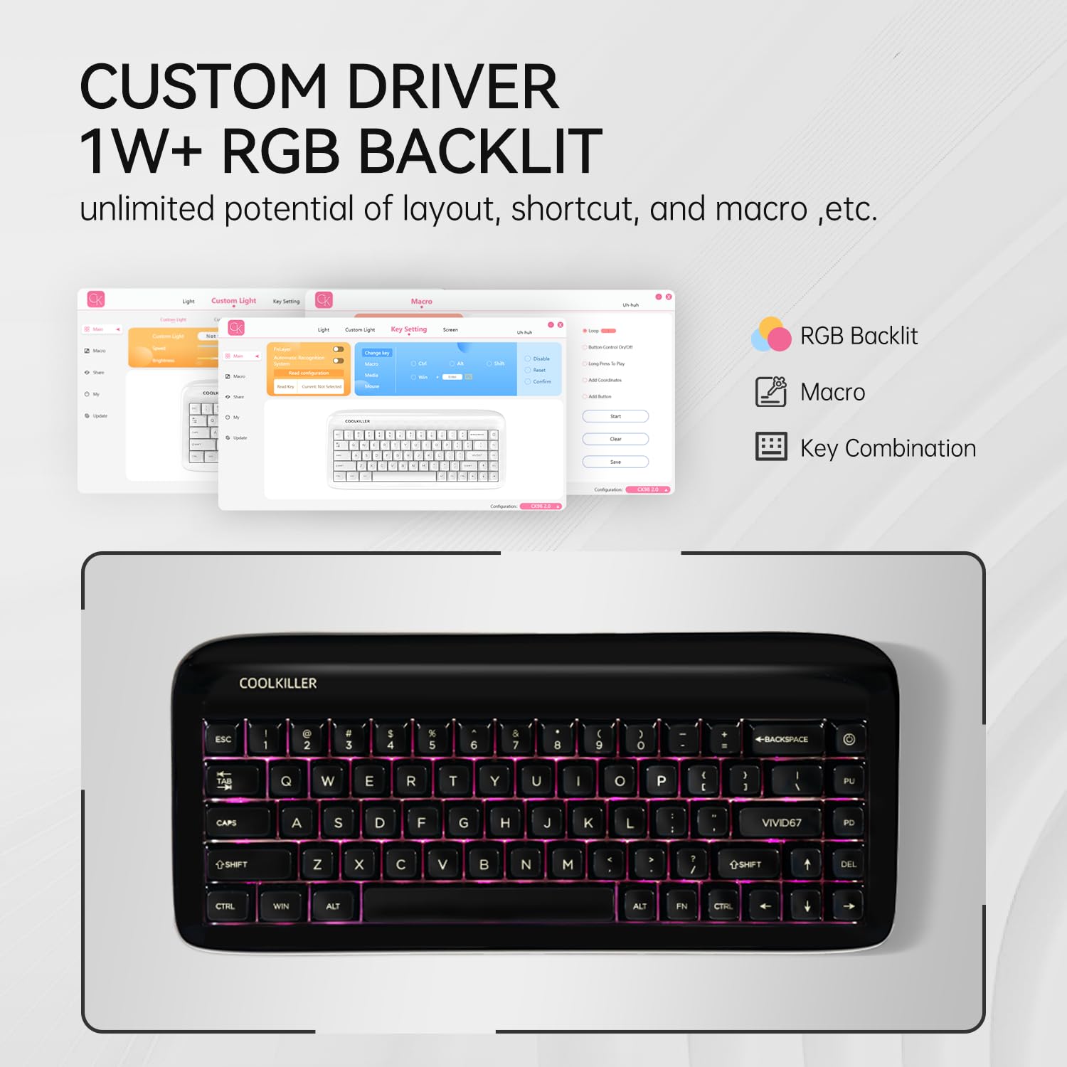 CoolKiller Teclado VIVID67 de alumínio com acabamento de piano