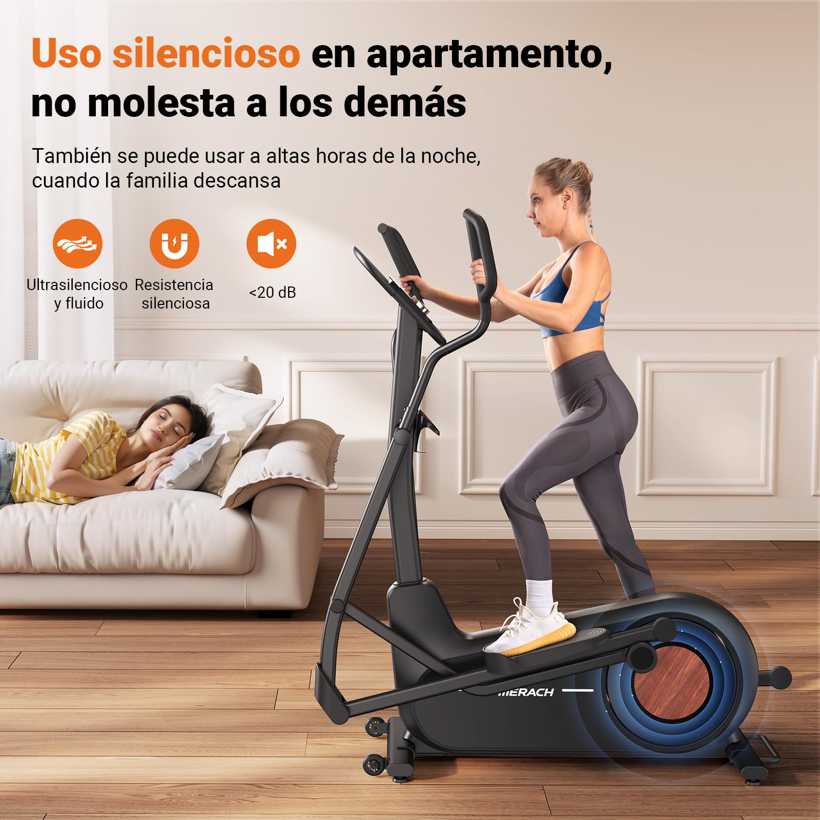 MERACH Cyclette Ellittica per Casa con Lunghezza Passo di 47cm, Ellittiche Ultra Silenzioso Resistenza Magnetica 8 Livelli, Allenamento di Resistenza Efficace, App Proprietaria, Carico Fino a 180kg