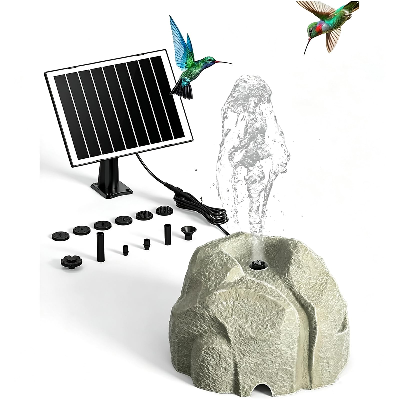Fontana per Bagno degli Uccelli A Energia Solare | Elemento D'Acqua Automatico Decorazione Di Giardini Ed Esterni,Attira Fauna Selvatica,Facile Da Installare,Include Ugelli