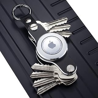 Metal Airtag Keychain, Compact Key Organizer for Apple Airtag, Slim Key Holder with Airtag Case, Aluminum AirTag Organizer Keychain for Men, Anti-Theft AirTag Holder for Secures Keys