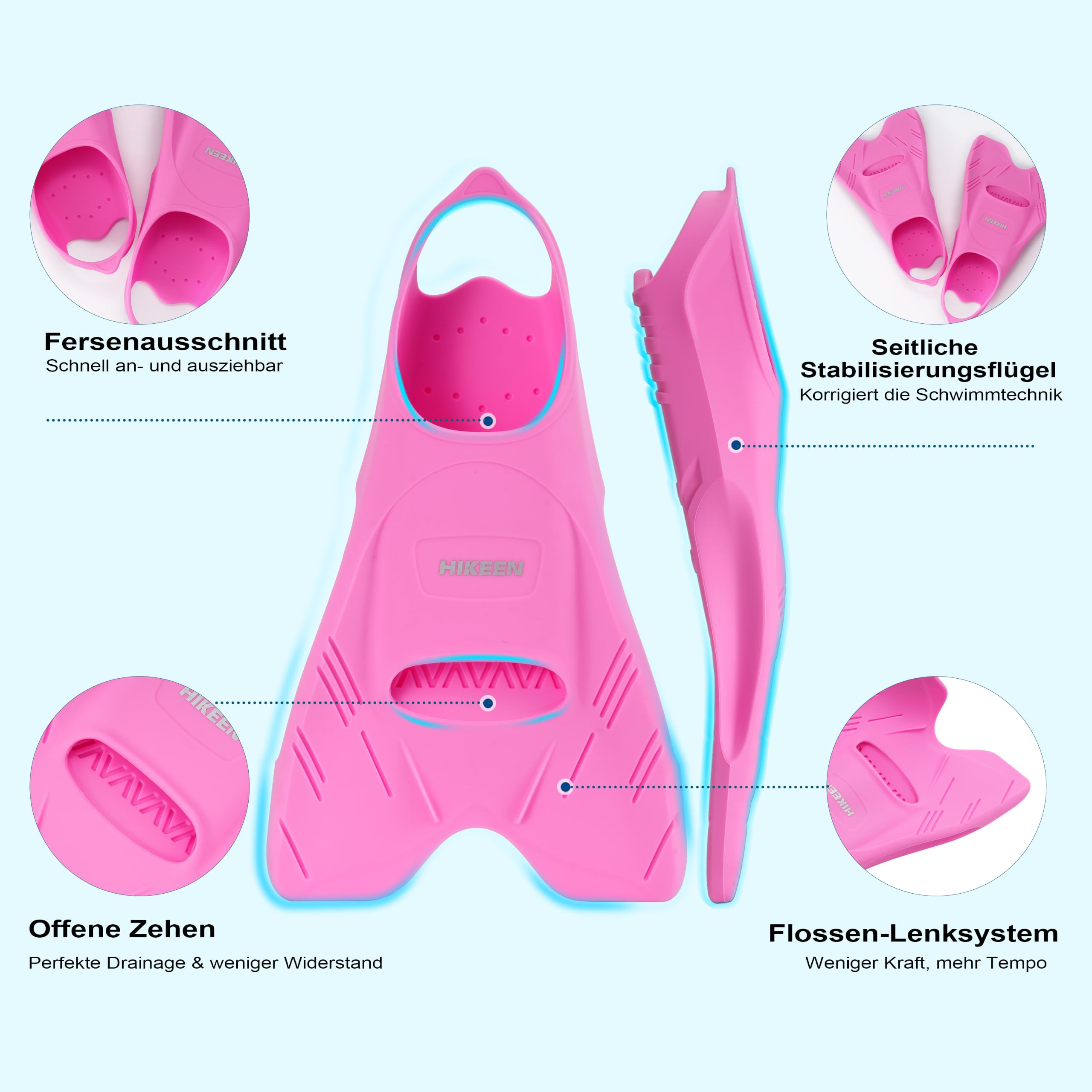 Hikeen Verstellbare Schnorchelflossen Erwachsene Schwimmflossen Kurz Flossen mit Offener Ferse, Unisex Tauchflossen inkl. Netzbeutel