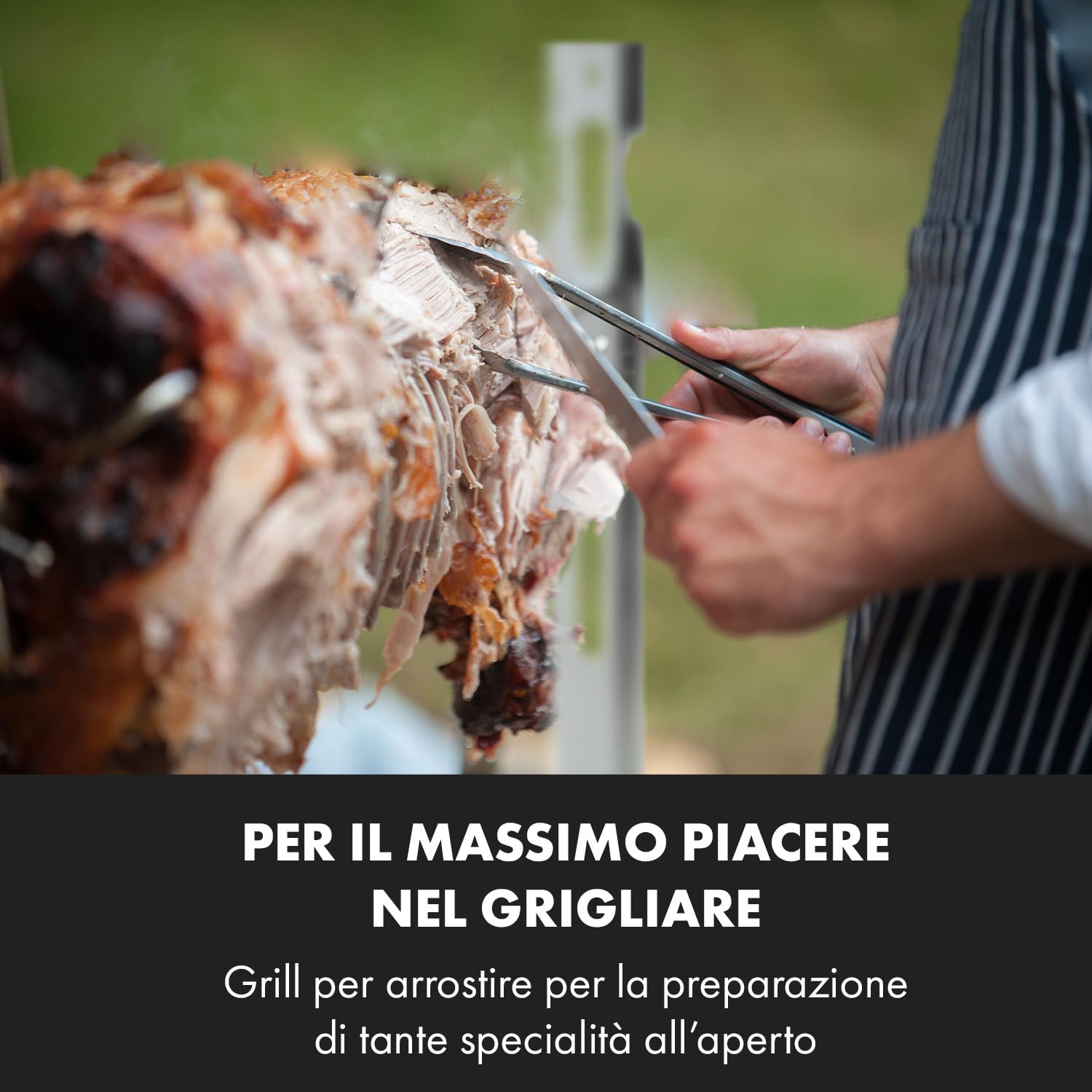 Klarstein Girarrosto Elettrico per Barbecue 12W, Girarrosto per Maialino, Spiedo Elettrico con Altezza Regolabile, Spiedo Barbecue con 3 Piedi in Acciaio Inox, Gira Maialino