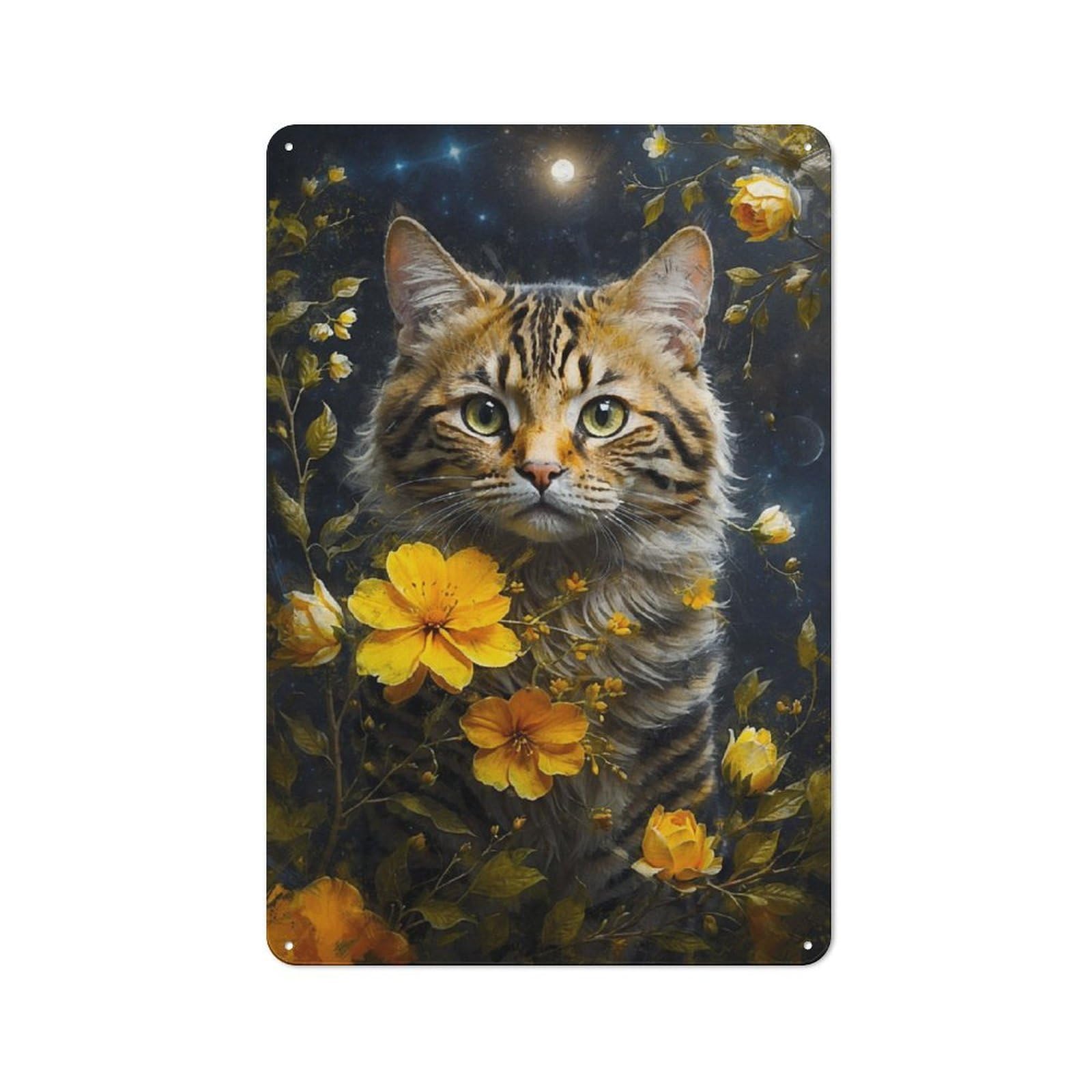 Junmoney The Cat And The Dandelions Rustic Metal Plaque 30X20cm For Guest Room Or Hallway, For Home Interiors, Feature Walls And Decorative Displays