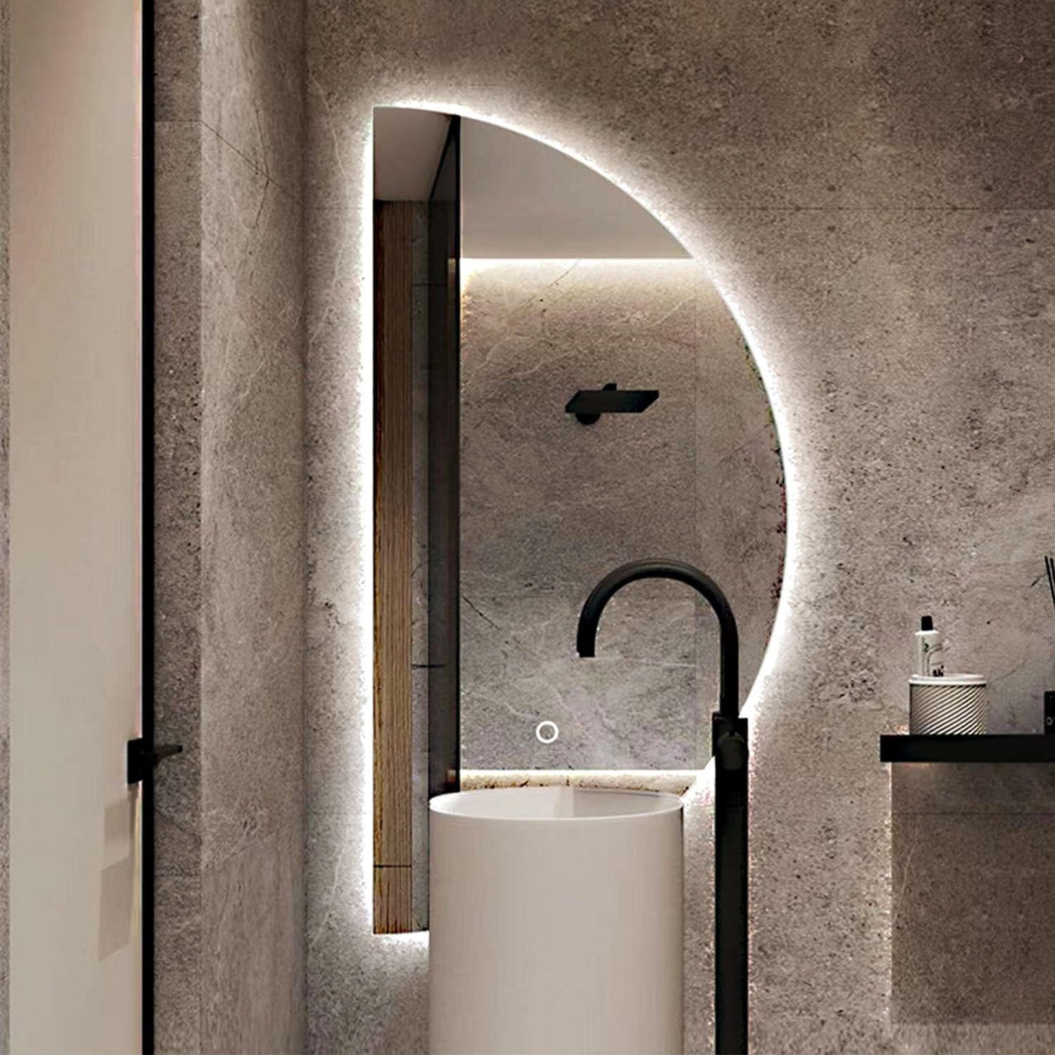 Podświetlane LED lustro łazienkowe 50 cm x 102 cm przeciwmgielne 3 opcje kolorów nowoczesny nieregularny design idealny do salonu i sypialni stylowe lusterko do makijażu.