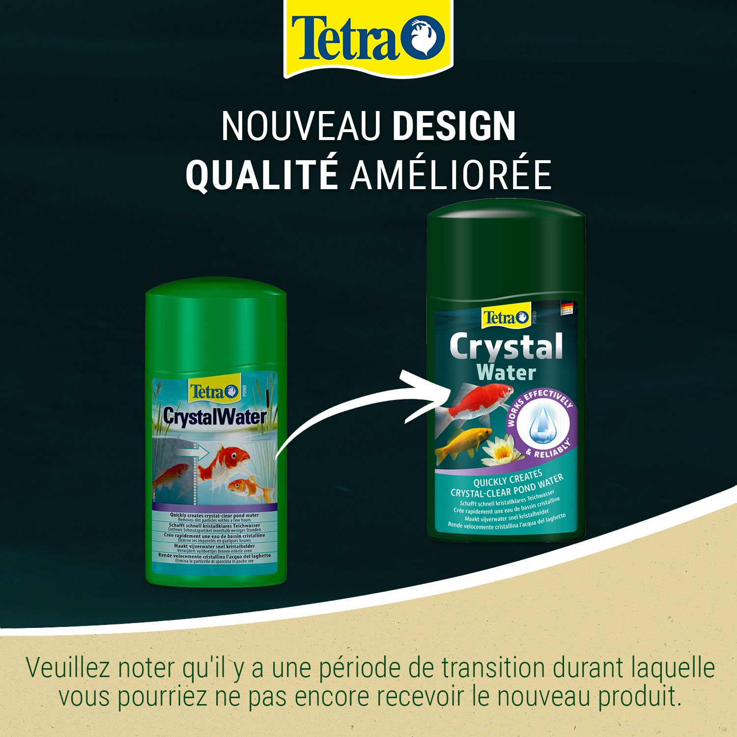 Tetra Pond CrystalWater – Clarificateur d’Eau de Bassin – Favorise une Eau Cristalline - Agglomère et facilite l’élimination des particules en suspension – 250 ml