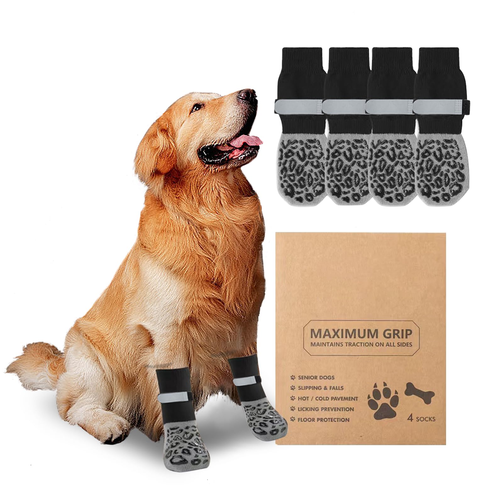 APKOL 2 Paar Doppelseitige Hundesocken Pfotenschutz Anti-Rutsch,Hundestoppersocken mit verstellbaren Riemen-Traktionskontrolle für Hartholzböden im Innenbereich, Hundeschuhe Pfotenschutz(Schwarz, S)
