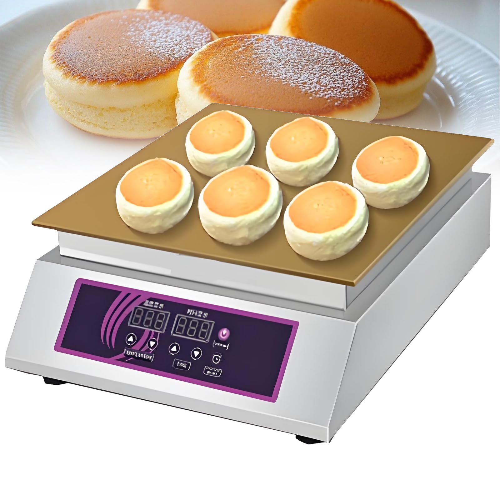 GSHSHOU Pancake Maker, Non-Stick Souffle Machine and Waffle Maker Commercial Stainless Steel Dual Station Muffin Machine Time and Temperature Adjustable Singlehead