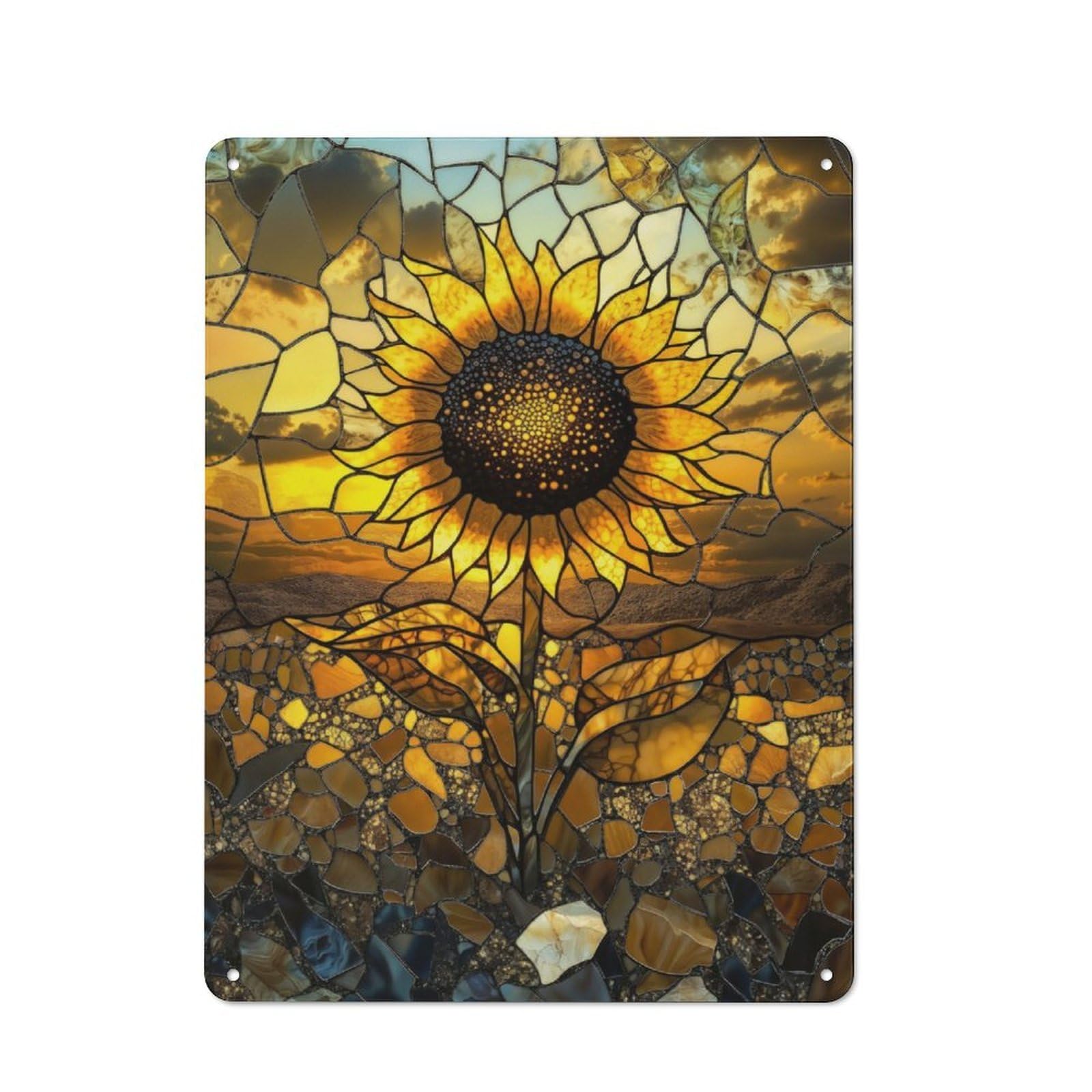 Junmoney Stained Glass Sunflower Retro Tin Sign 40X30cm Featuring For Bar Or Restaurant, For Metal Sign Collectors, For Garage And Workshop Walls