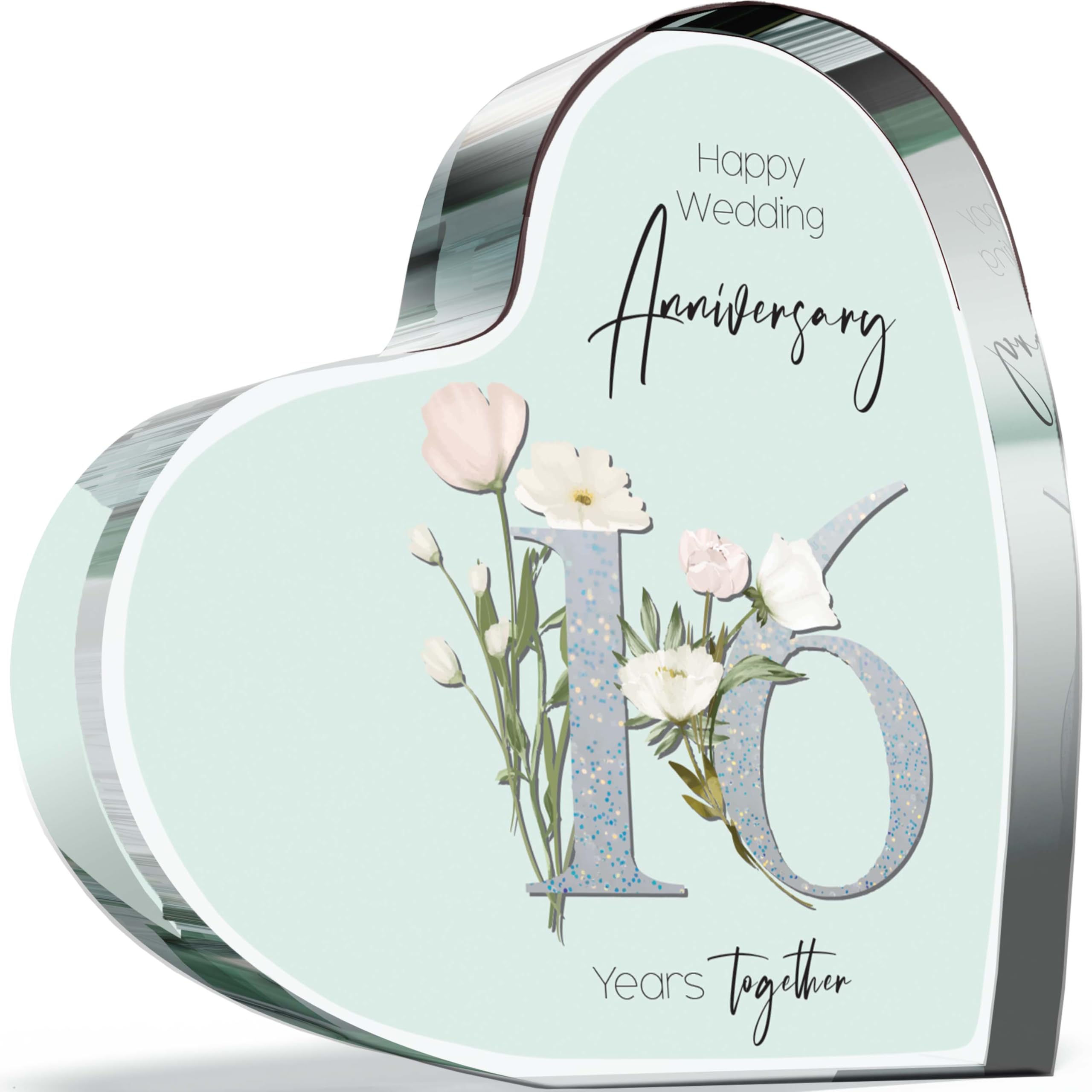 Giftzie Women's 16 Th Anniversary Plaque Gifts For Wife Husband - Years Together - I Love You Romantic Acrylic Heart Gift For Men, 100Mm Floral Present For Couples Sixteenth Anniversaries