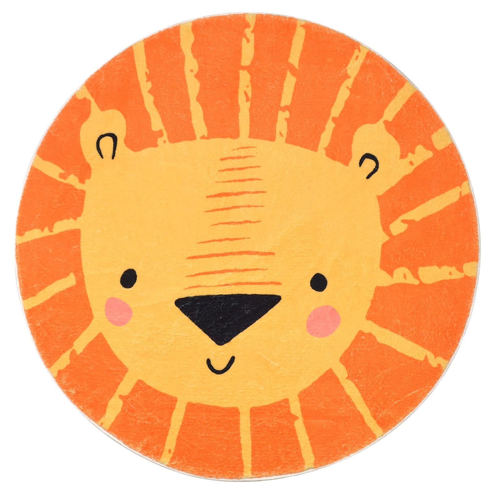 ABREEZE Kids Play Rug 4ft, Lion Round Area Rug Kids Nursery Door Mat Soft Plush Non-Slip Childrens Carpet for Bedroom Living Room Playroom,Orange