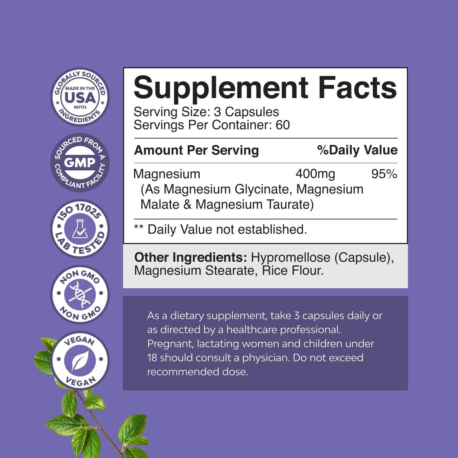 Triple Magnesium Complex 400mg w Magnesium Glycinate Taurate Malate - 180ct — Amazon image 7