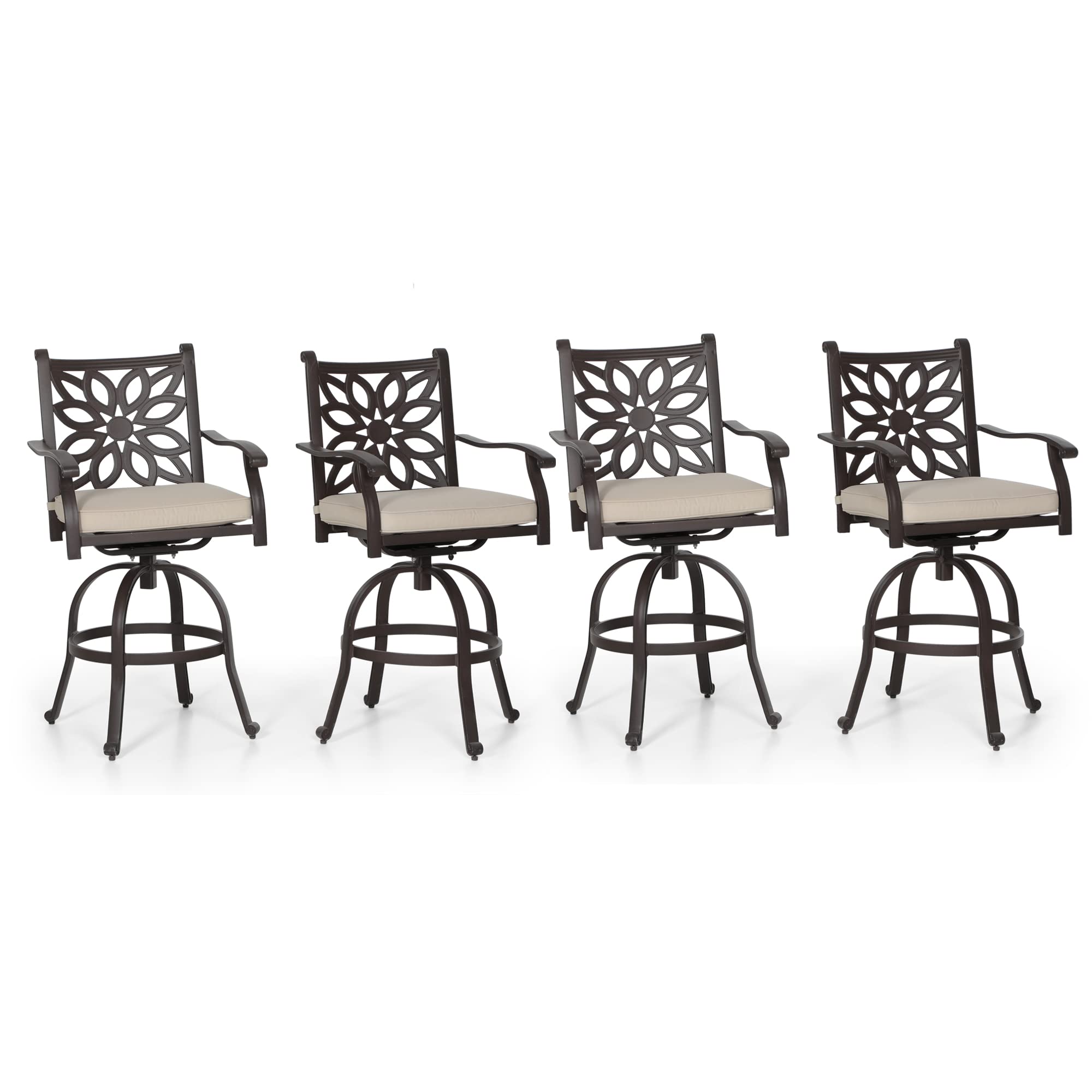 PHI VILLA Outdoor Swivel Bar Stools Set of 4 in retro brown