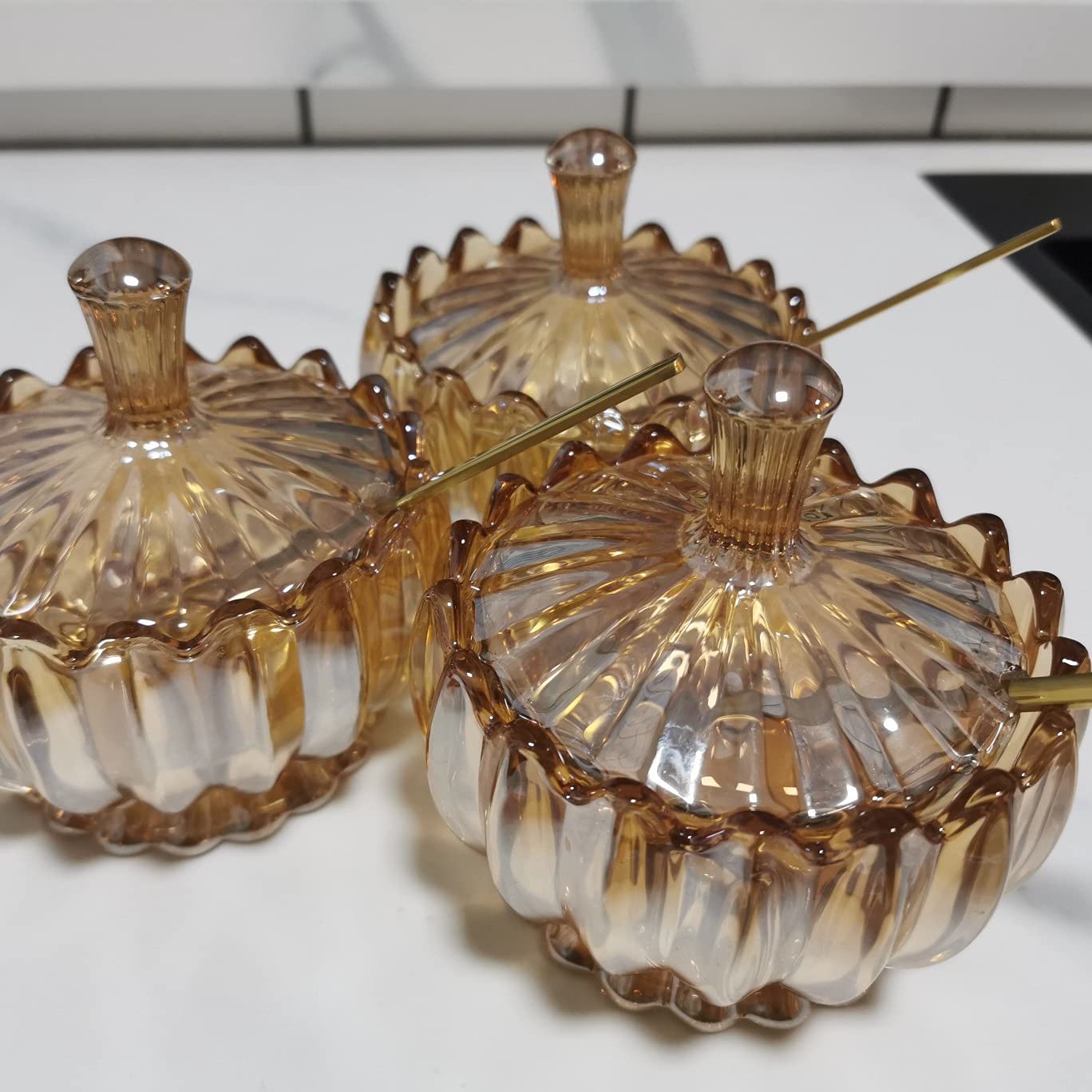Sucrier avec Couvercle sucrier sucrier en Verre Cristal, Pot d'assaisonnement Couvert avec cuillère de Service, Pot à épices avec Couvercle, 3,94" x 4,13"