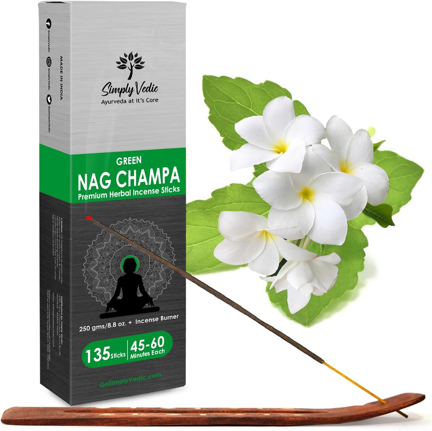 Green Nag Champa Incense Sticks, 250-Grams (Approx 135 Sticks + Holder) | Lasts 60 Minutes, Ideal for Meditation, Yoga, Spiritual Healing, Prayers, Aromatherapy