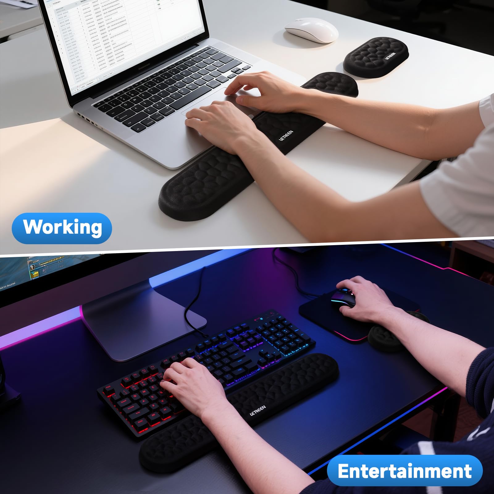 Poggiapolsi per Tastiera e Mouse con Memory Foam, Nero