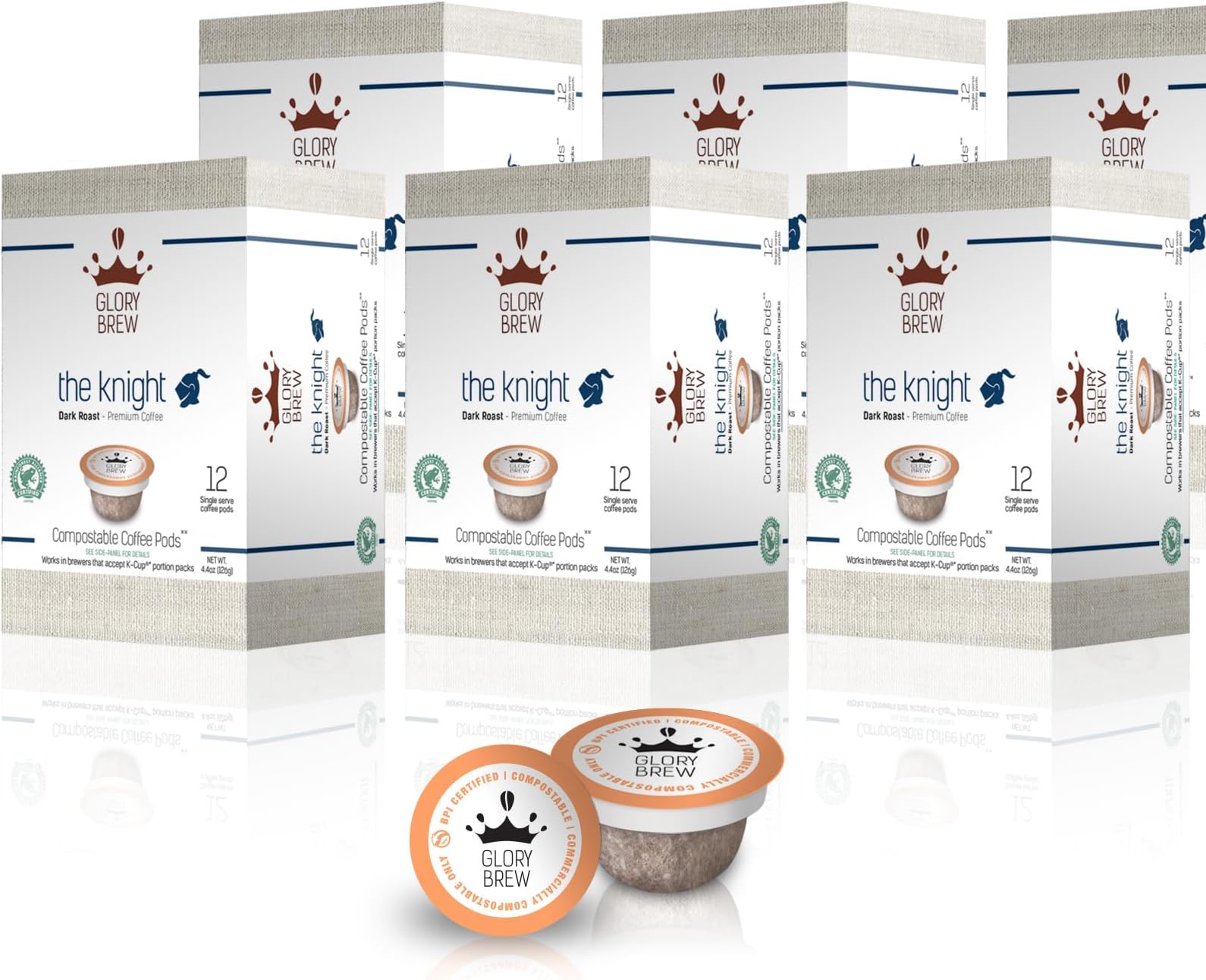 Glorybrew72 Compostable Keurig Coffee Pods I Premium Compatible K Cups I Knight Dark Roast I Coffee Pods for Keurig Brewers I Biodegradable I Rainforest Alliance Certified