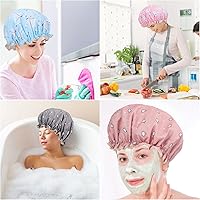 Vista 26 de Tbestmax Gorros de ducha para mujeres y niñas de larga duración, reutilizables, impermeables, gorro de baño, doble capa impermeable, 4