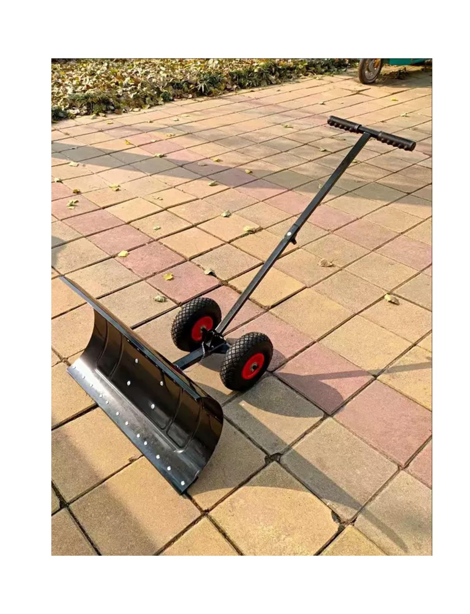 Pala de nieve con ruedas resistente, empujador de nieve manual de 29 pulgadas de ancho con mango ajustable para quitar la nieve sin esfuerzo en la entrada