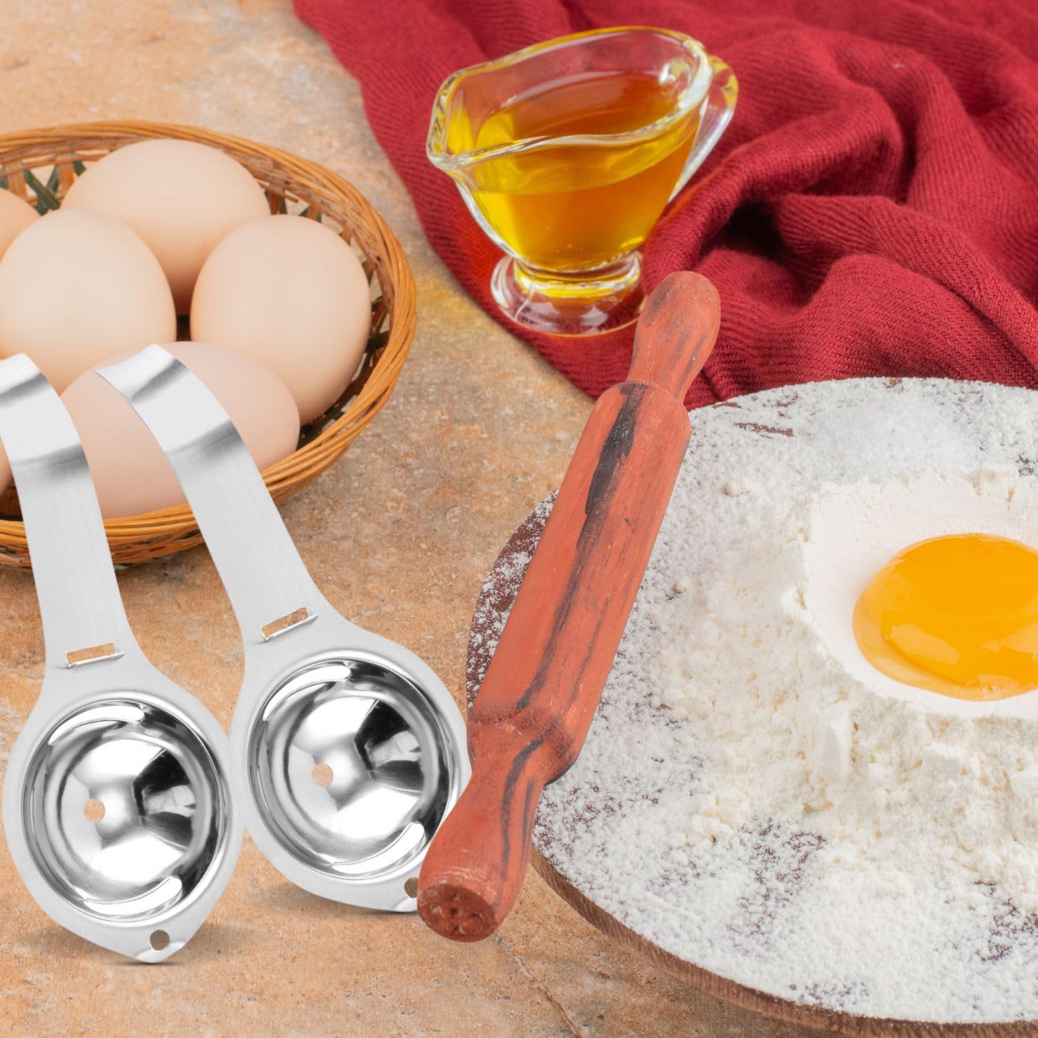 Separador de huevos de acero inoxidable con mango alargado, separador de yemas y proteínas para una separación precisa, prácticos accesorios de cocina y horneado para cocinar y hornear