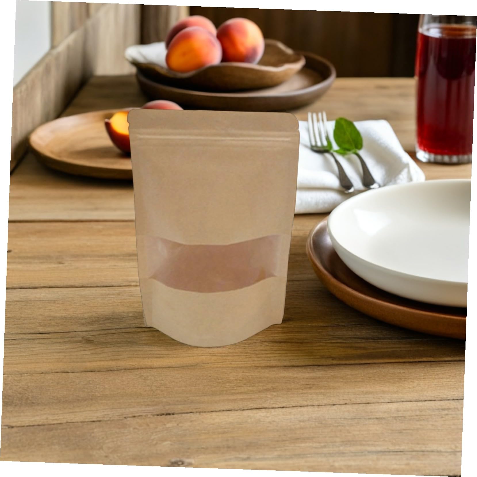 CALLARON 50pièces Sacs Emballage Alimentaire Papier Kraft avec Fenêtre et Fermeture Éclair pour Fruits Secs Noix Thé Séché Biscuits et Pâtisseries