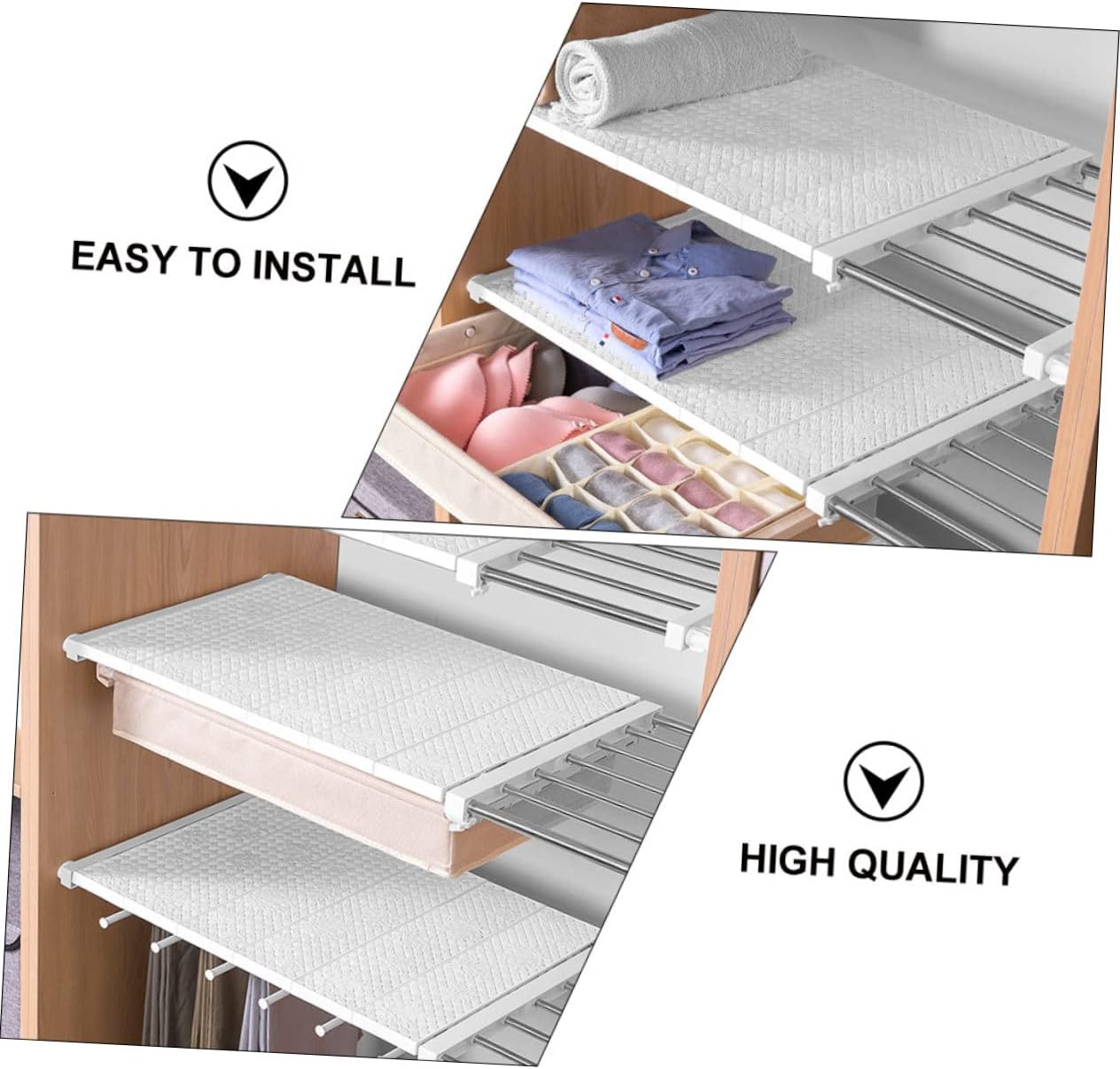 1pc Closet Divider Shelf Organizer for Install Punch Wardrobe Rack Space-saving Shoe and Clothes Storage White