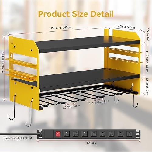 Miniatura 4 de Kungfuking Organizador de herramientas eléctricas para montaje en pared con estación de carga, organizador de taladro de garaje integrado con 8