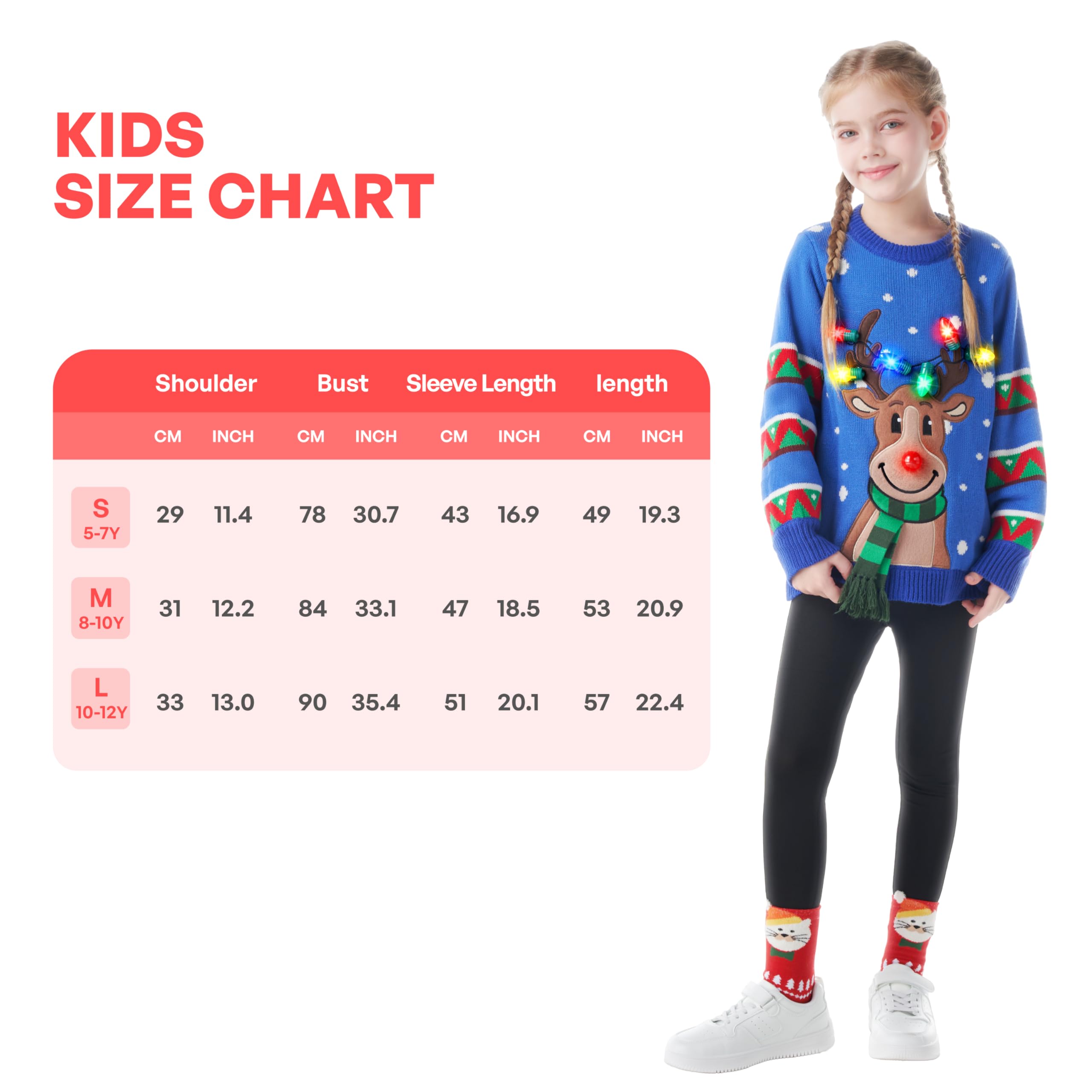 JOYIN Brzydki świąteczny sweter dla dzieci, świecący sweter bożonarodzeniowy dla chłopców i dziewcząt, świąteczny sweter dla chłopców i dziewcząt