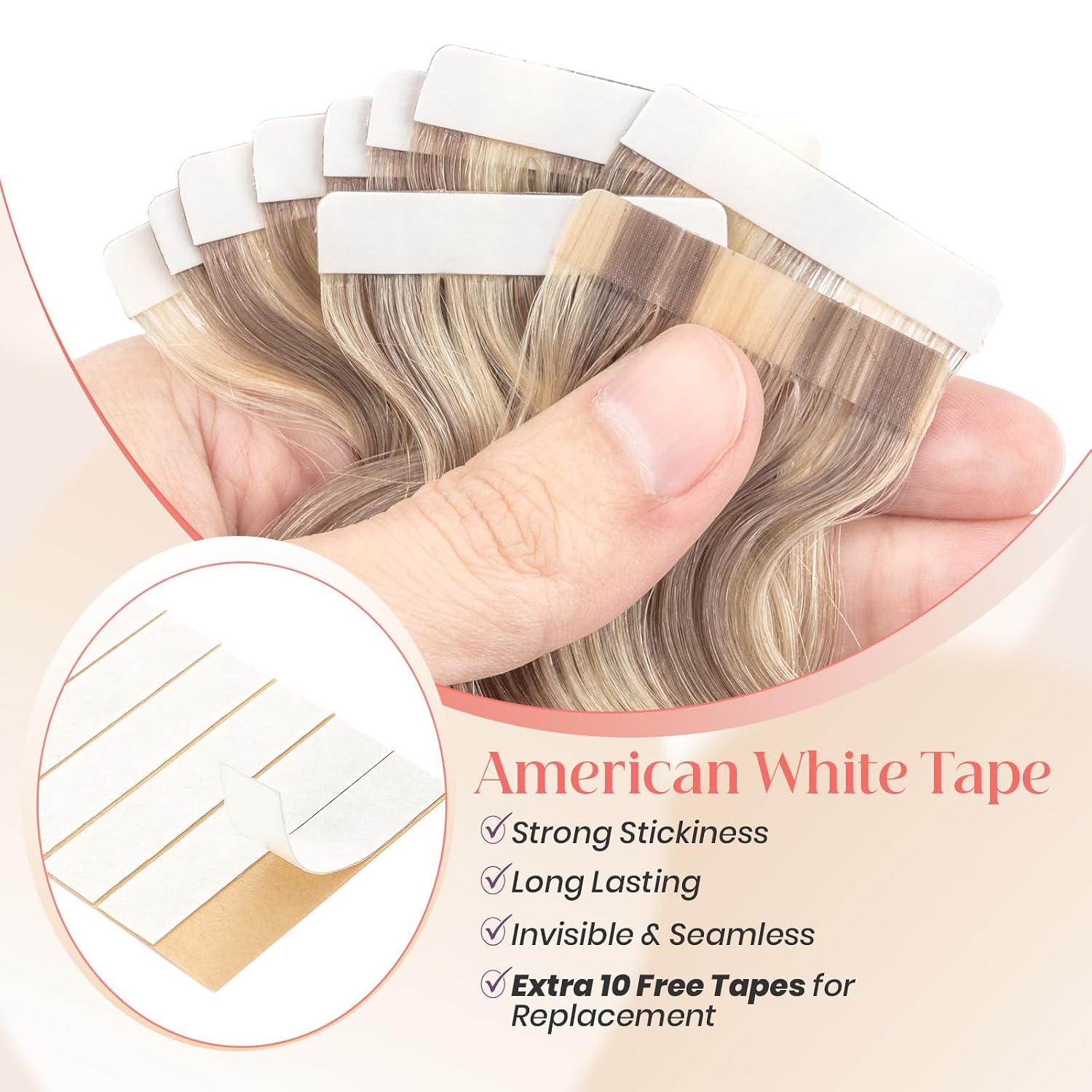Elailite Wavy Tape in Hair Extensions Human Hair Body Wave Real Remy Hairpieces Dark Ash Blonde & Bleach Blonde 14 Inch 40g 20pcs Invisible Seamless Skin Weft Best Tape for Women